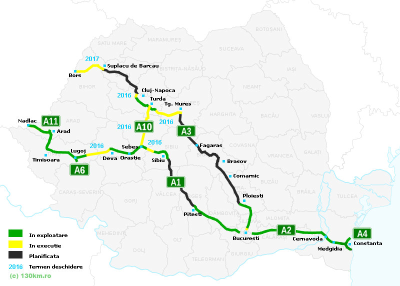 mapa autopistas rumania